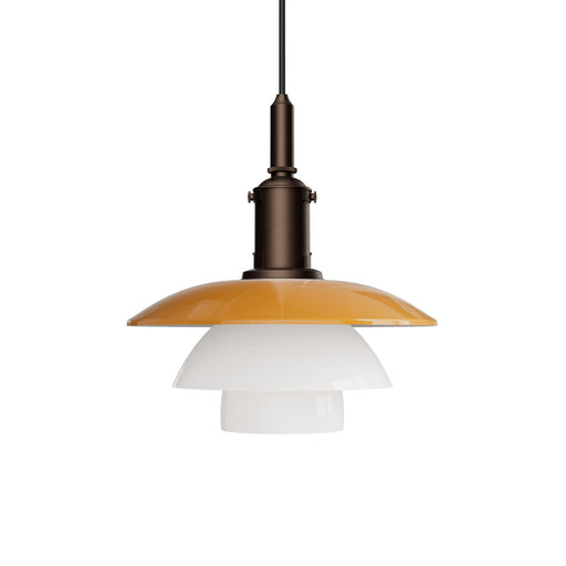 Louis Poulsen PH 3/3 Pendant Centenary Edition in aged brass, Amber and White Opal glass