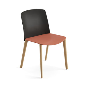 Mixu Seat and Back Plastic Chair With Wood Leg Base