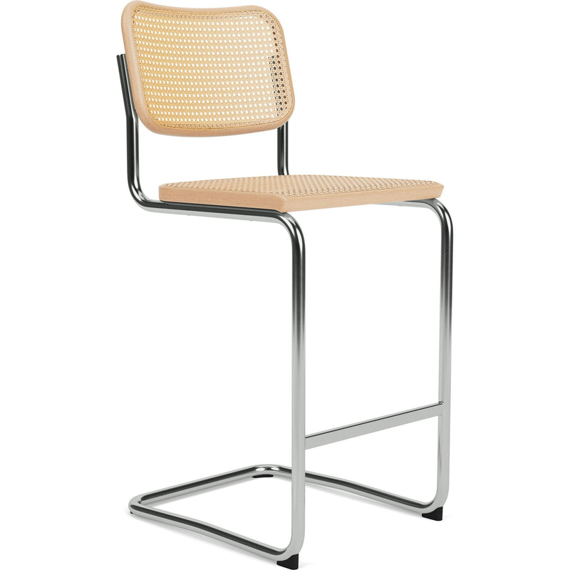 Cesca Stool–Cane Seat & Back Stools Knoll Bar Height Natural Beech Polished Chrome