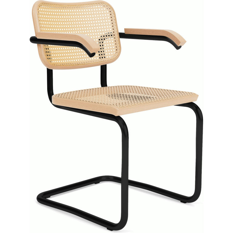 Cesca Cane Chair Side/Dining Knoll Arm Chair Natural Beech Black