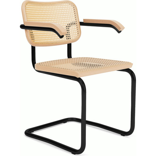 Cesca Cane Chair Side/Dining Knoll Arm Chair Natural Beech Black