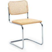Cesca Cane Chair Side/Dining Knoll Armless Natural Beech Polished Chrome