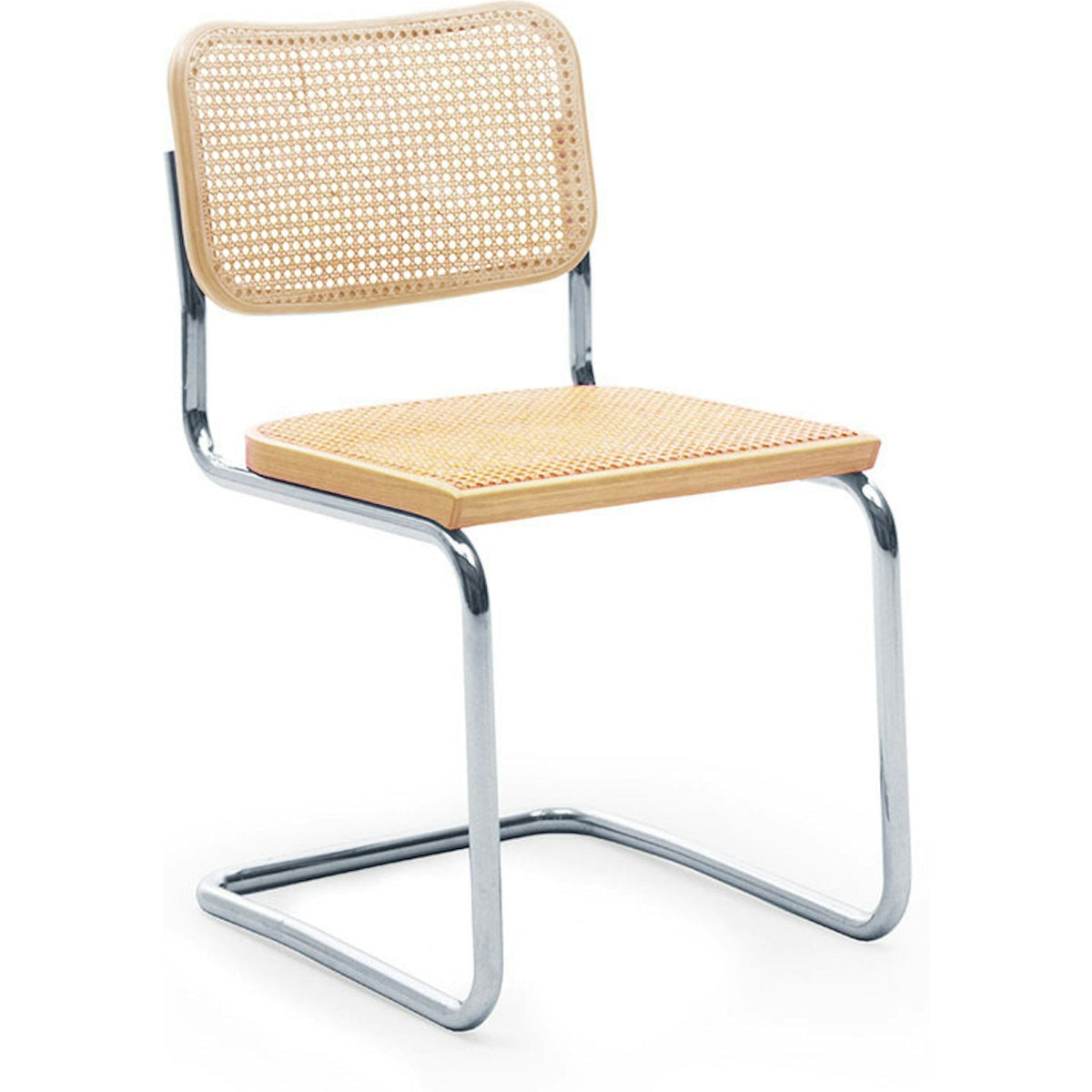 Cesca Cane Chair Side/Dining Knoll Armless Natural Beech Polished Chrome