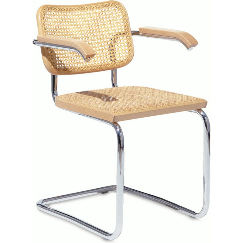 Cesca Cane Chair Side/Dining Knoll Arm Chair Natural Beech Polished Chrome