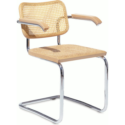Cesca Cane Chair Side/Dining Knoll Arm Chair Natural Beech Polished Chrome