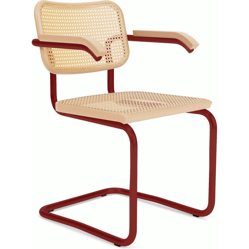 Cesca Cane Chair Side/Dining Knoll Arm Chair Natural Beech Red