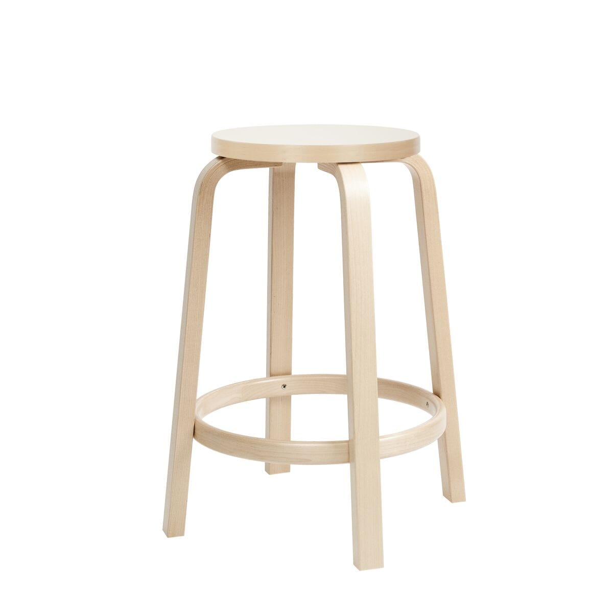 64 High Stool Stools Artek 25.5 inch legs natural lacquered, seat IKI white HPL 