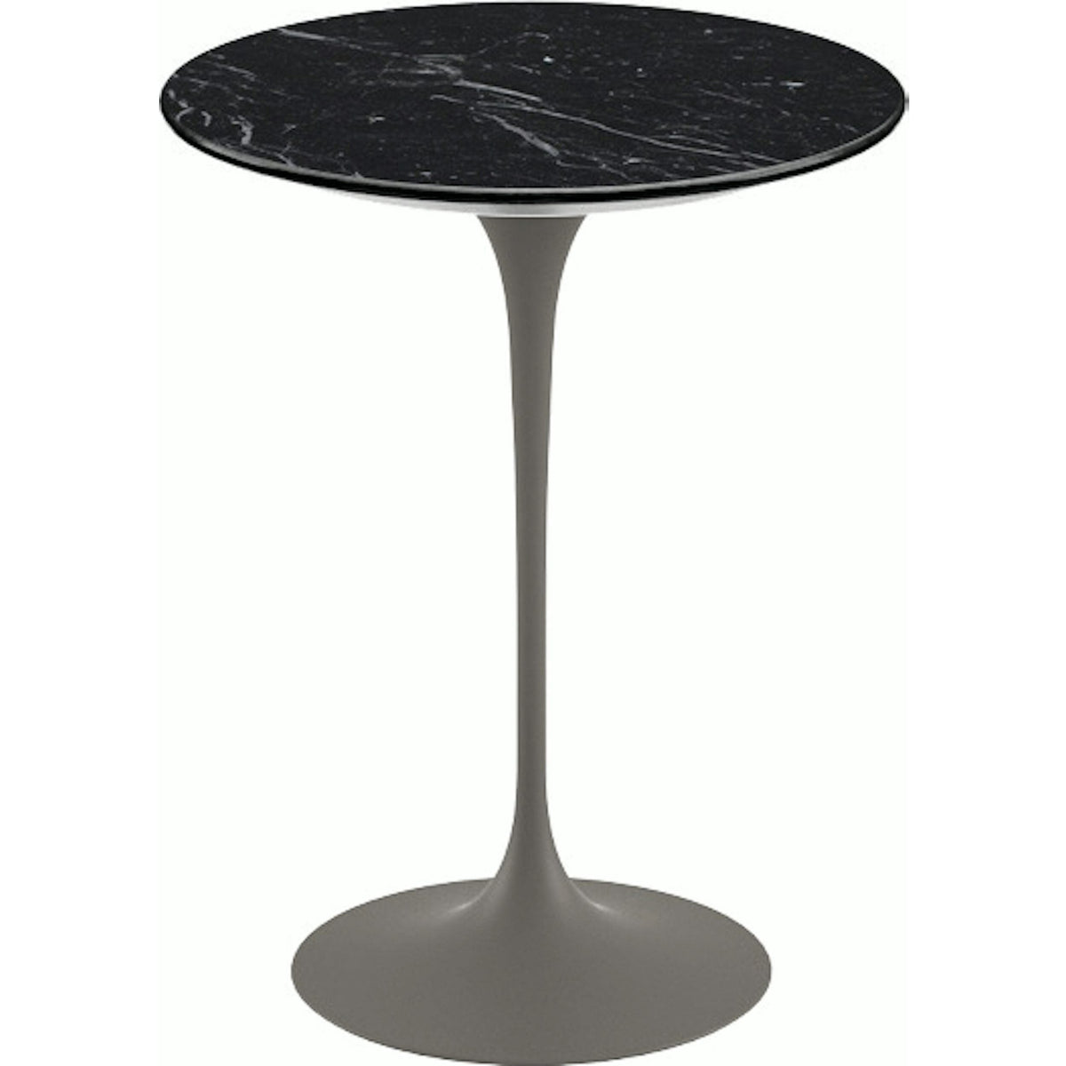 Saarinen Side Table - 16" Round side/end table Knoll Grey Nero Marquina marble, Satin finish 