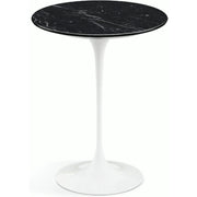 Saarinen Side Table - 16" Round side/end table Knoll White Nero Marquina marble, Satin finish 