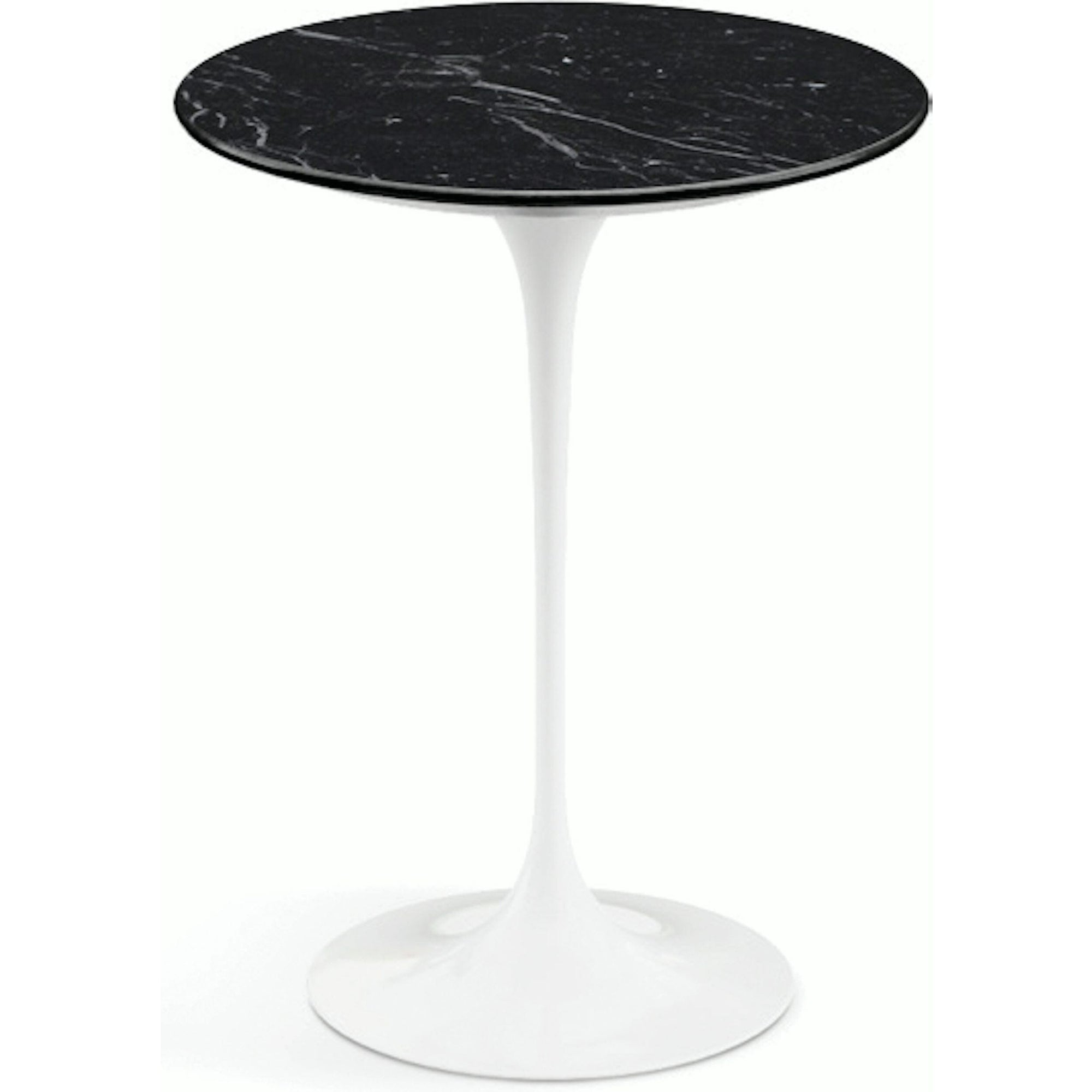 Saarinen Side Table - 16" Round side/end table Knoll White Nero Marquina marble, Satin finish 