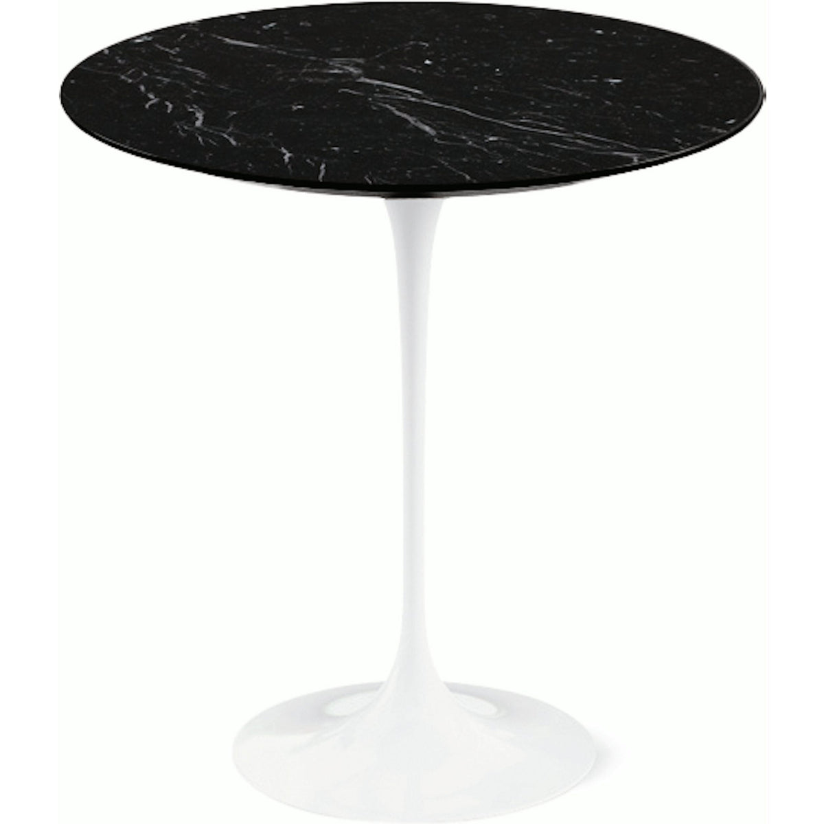 Saarinen Side Table - 20” Round side/end table Knoll White Nero Marquina marble, Satin finish 