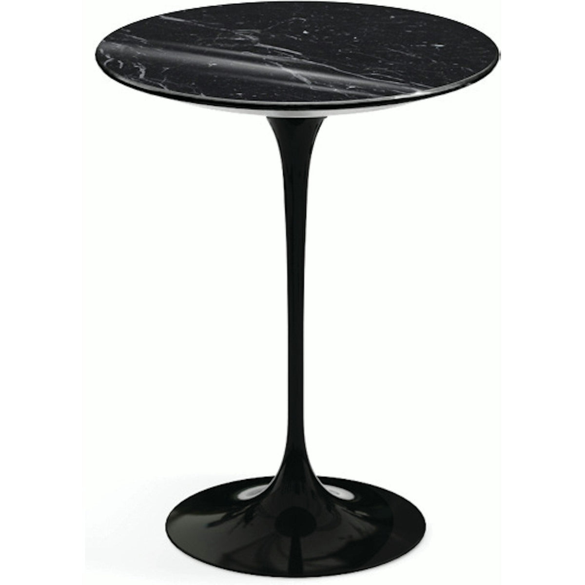 Saarinen Side Table - 16" Round side/end table Knoll Black Nero Marquina marble, Shiny finish 