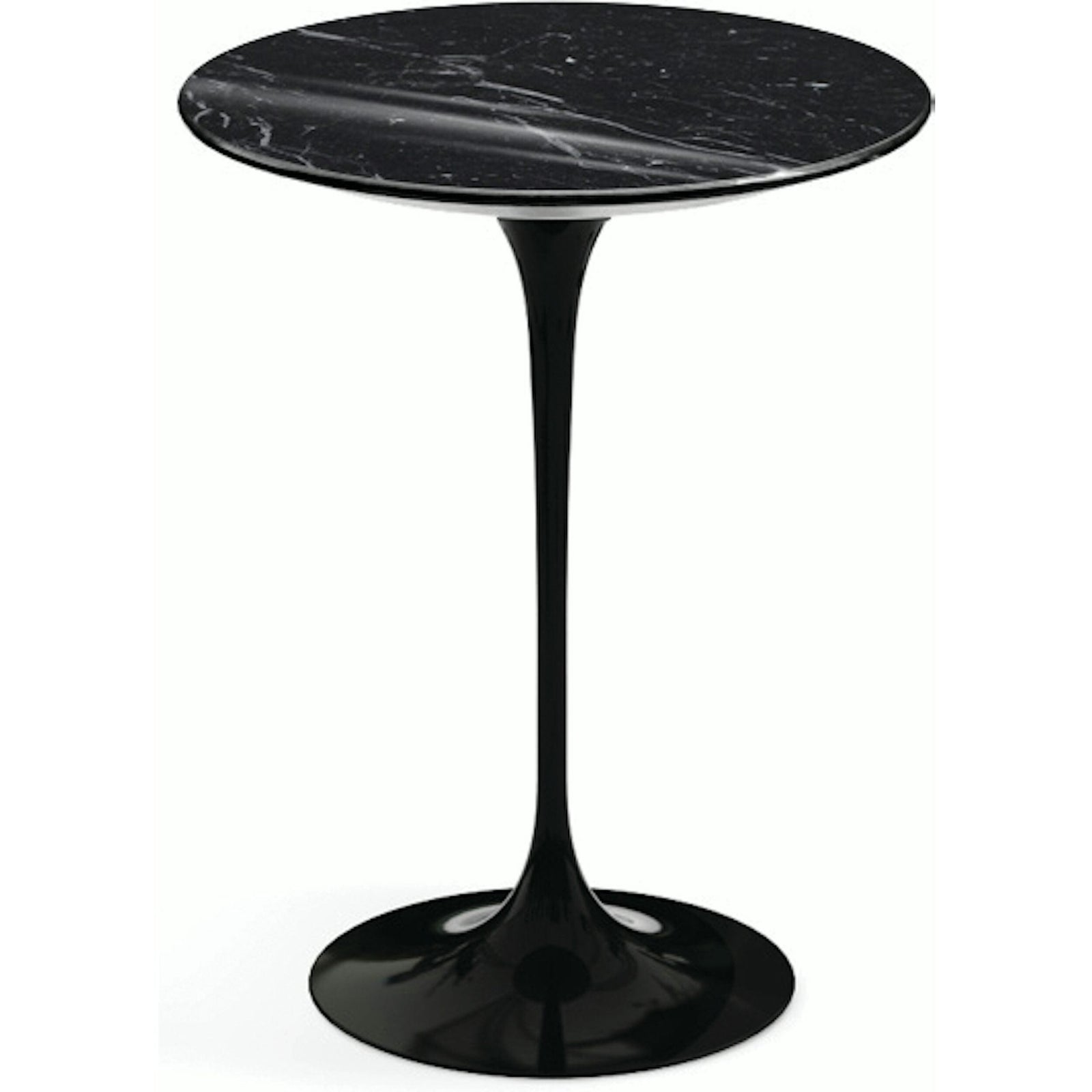 Saarinen Side Table - 16" Round side/end table Knoll Black Nero Marquina marble, Shiny finish 
