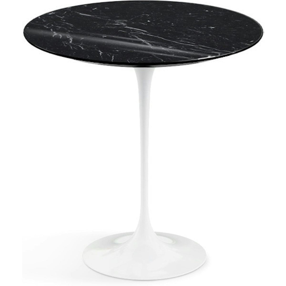 Saarinen Side Table - 20” Round side/end table Knoll White Nero Marquina marble, Shiny finish 