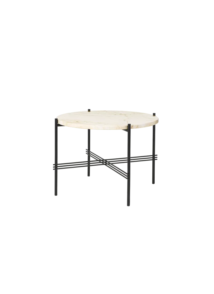 TS Round Coffee Table - Marble Top Tables Gubi Black Neutral White Travertine Small: Dia 21.7"