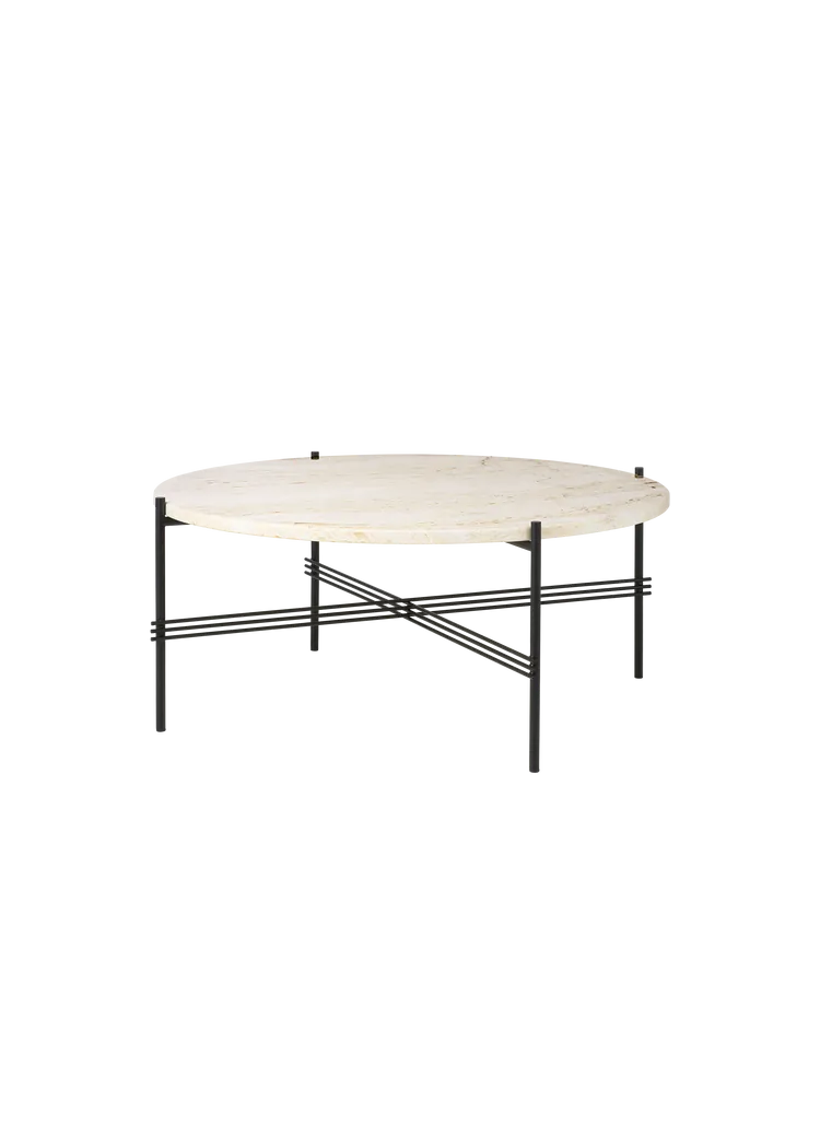 TS Round Coffee Table - Marble Top Tables Gubi Black Neutral White Travertine Medium: Dia 31.5"