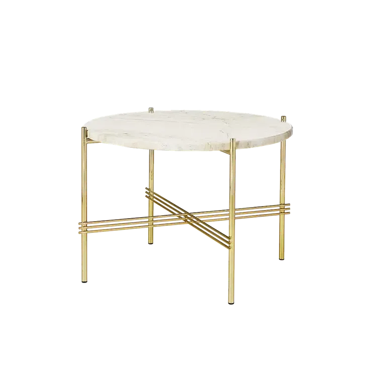 TS Round Coffee Table - Marble Top Tables Gubi Brass Neutral White Travertine Small: Dia 21.7"