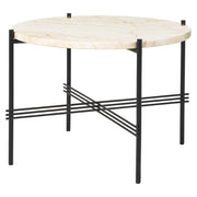 TS Round Coffee Table - Marble Top Tables Gubi Polished Steel Neutral White Travertine Small: Dia 21.7"