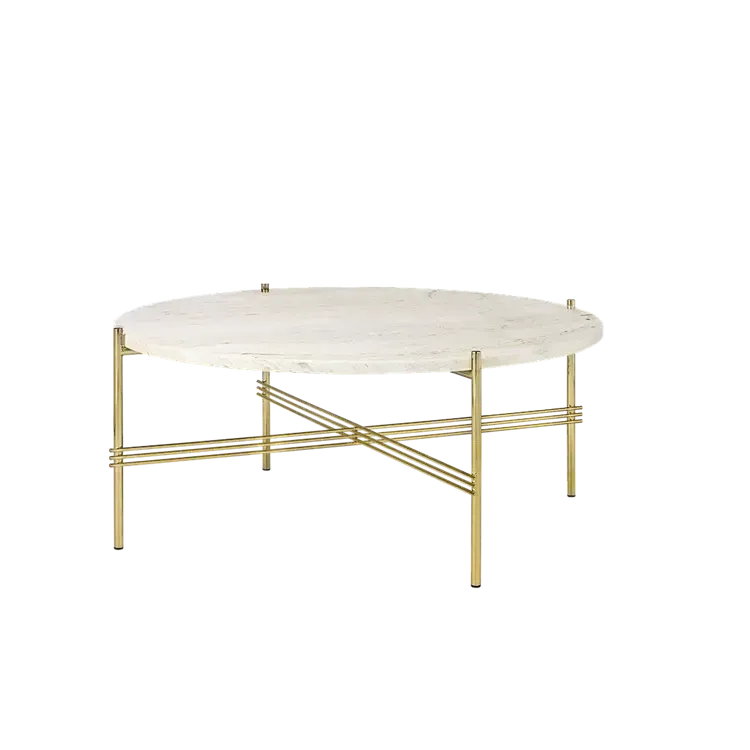 TS Round Coffee Table - Marble Top Tables Gubi Brass Neutral White Travertine Medium: Dia 31.5"