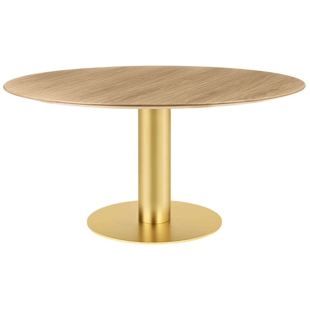 2.0 Round Dining Table Dining Tables Gubi Small Brass base Oak Semi Matt Lacquered