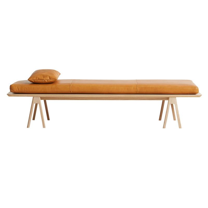 Level Daybed Beds Woud White Pigmented Oak With Cognac Pillow Cognac Leather