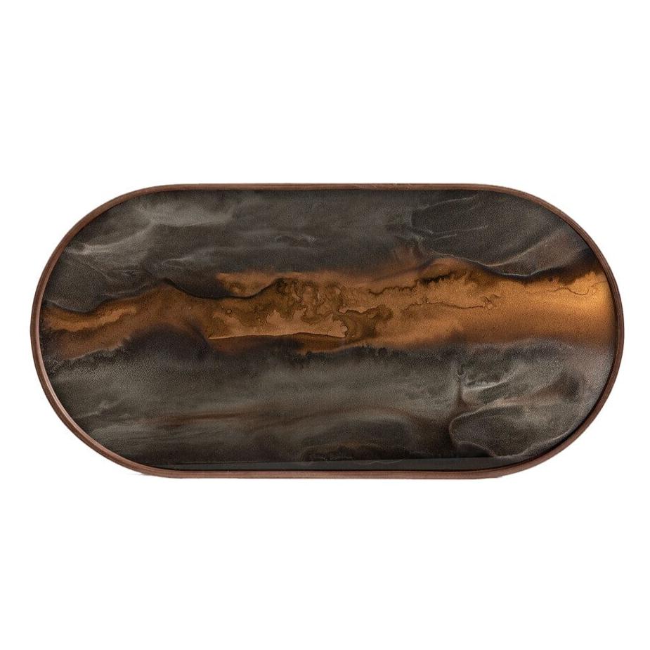 Oblong Bronze Organic Glass Tray Tray Ethnicraft 