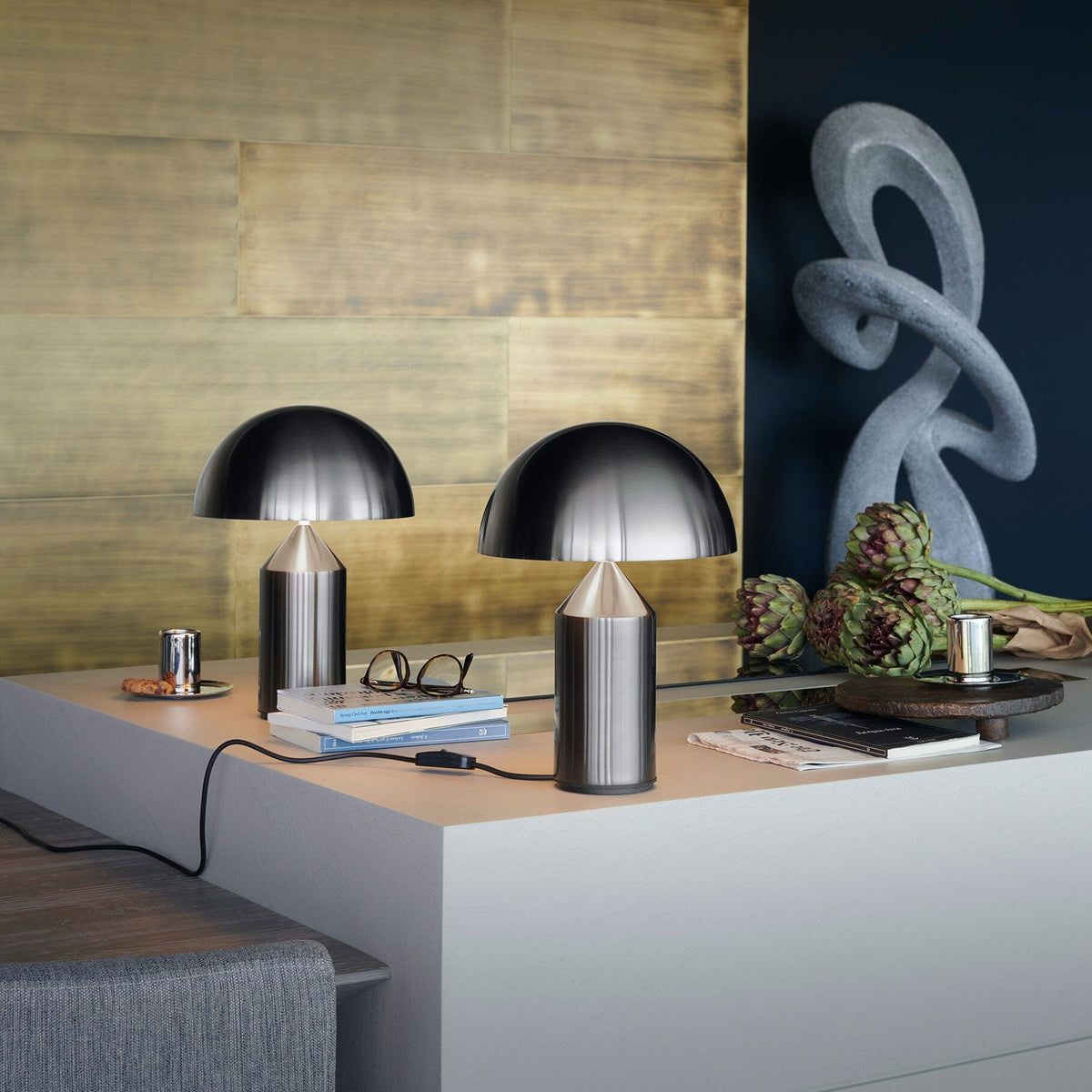 Atollo Nickel Table Lamp Table Lamps Oluce 