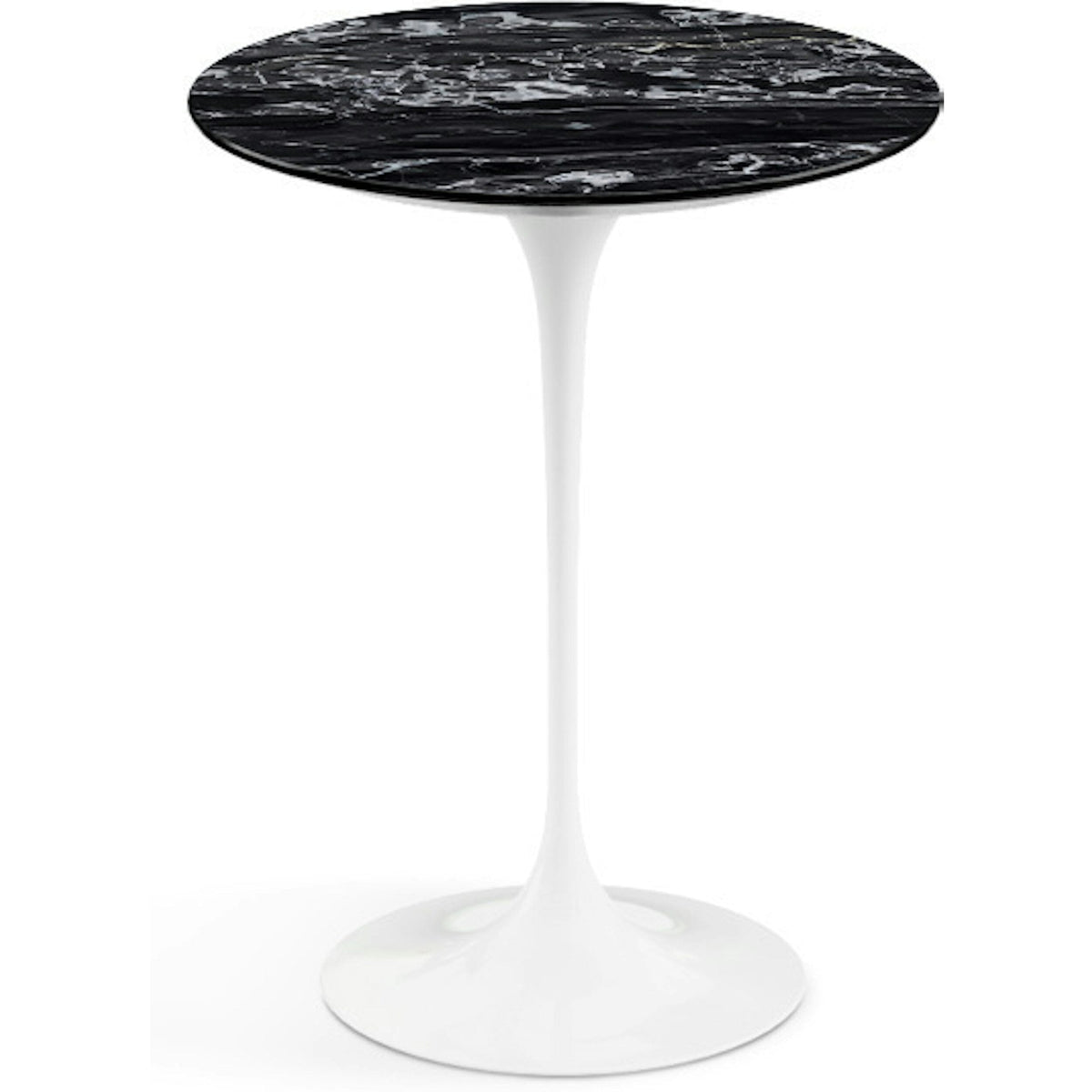 Saarinen Side Table - 16" Round side/end table Knoll White Portoro marble, Satin finish 