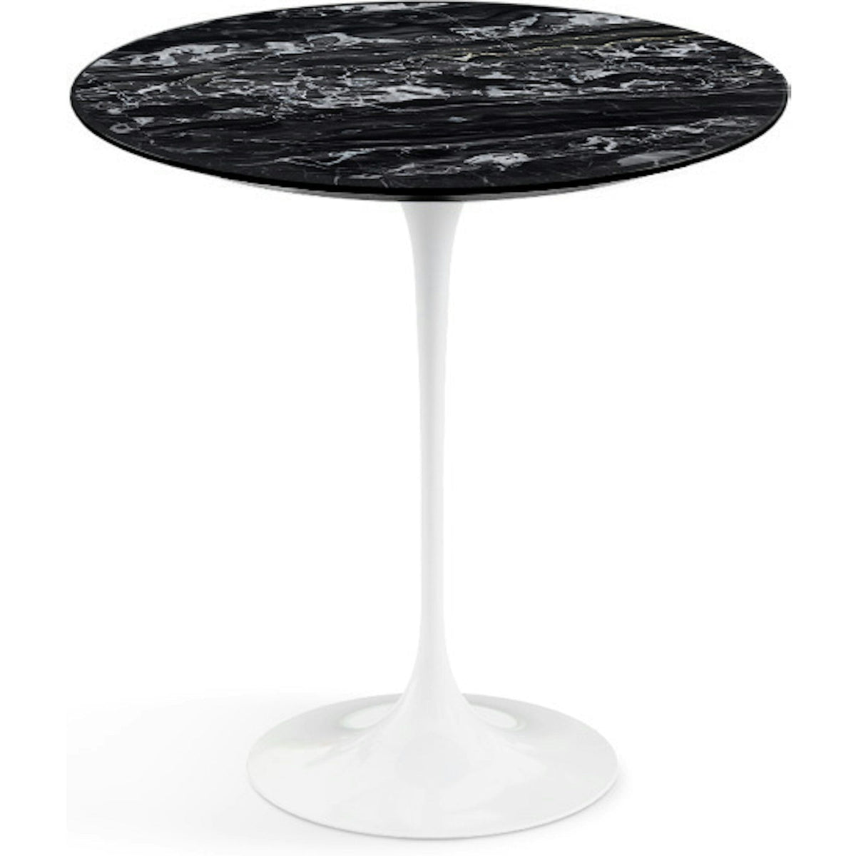 Saarinen Side Table - 20” Round side/end table Knoll White Portoro marble, Satin finish 