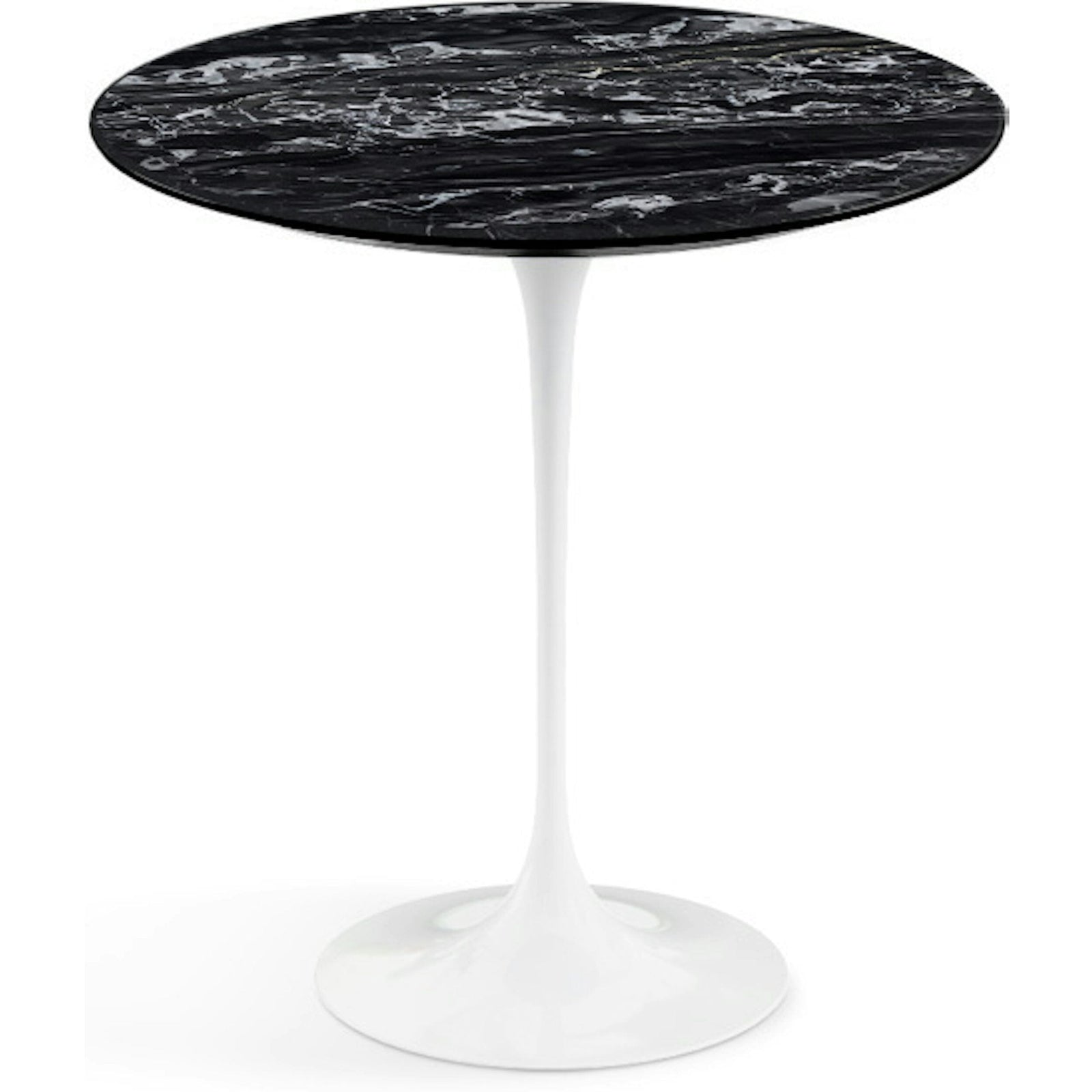 Saarinen Side Table - 20” Round side/end table Knoll White Portoro marble, Satin finish 