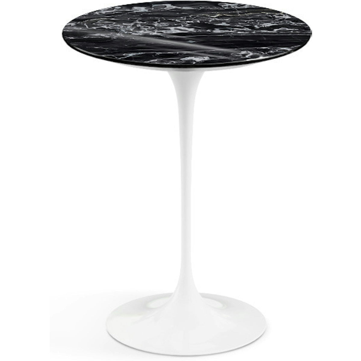 Saarinen Side Table - 16" Round side/end table Knoll White Portoro marble, Shiny finish 