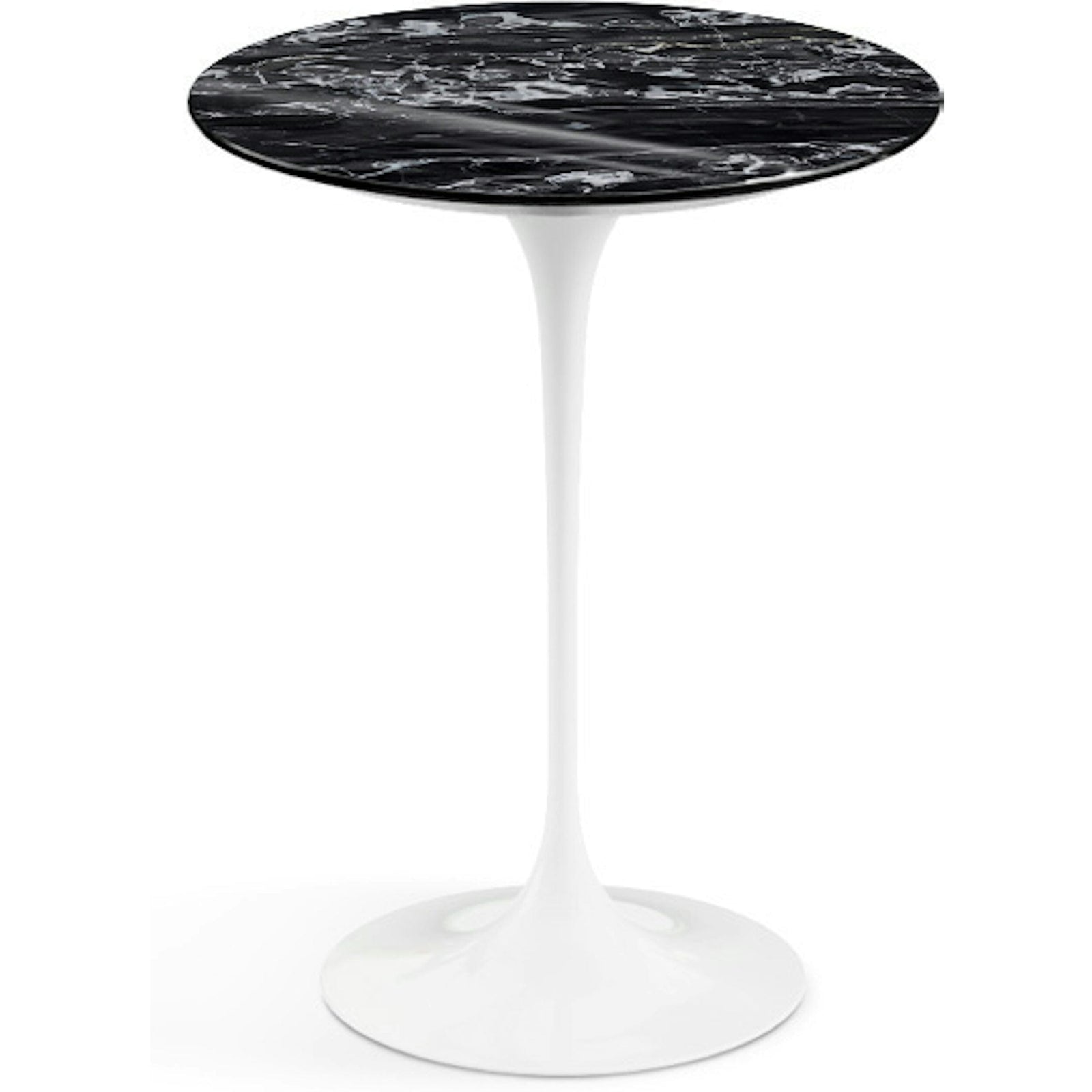 Saarinen Side Table - 16" Round side/end table Knoll White Portoro marble, Shiny finish 