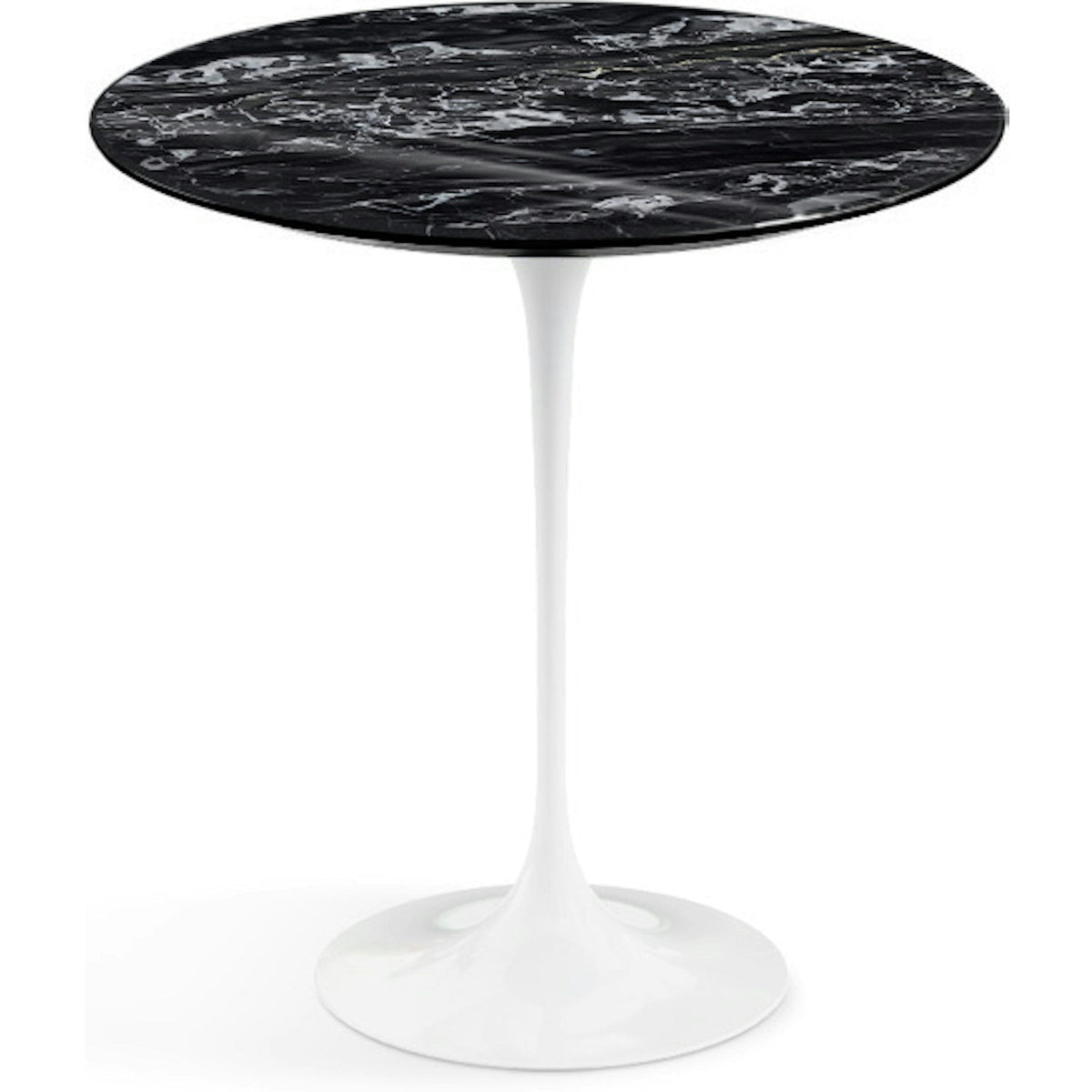 Saarinen Side Table - 20” Round side/end table Knoll White Portoro marble, Shiny finish 