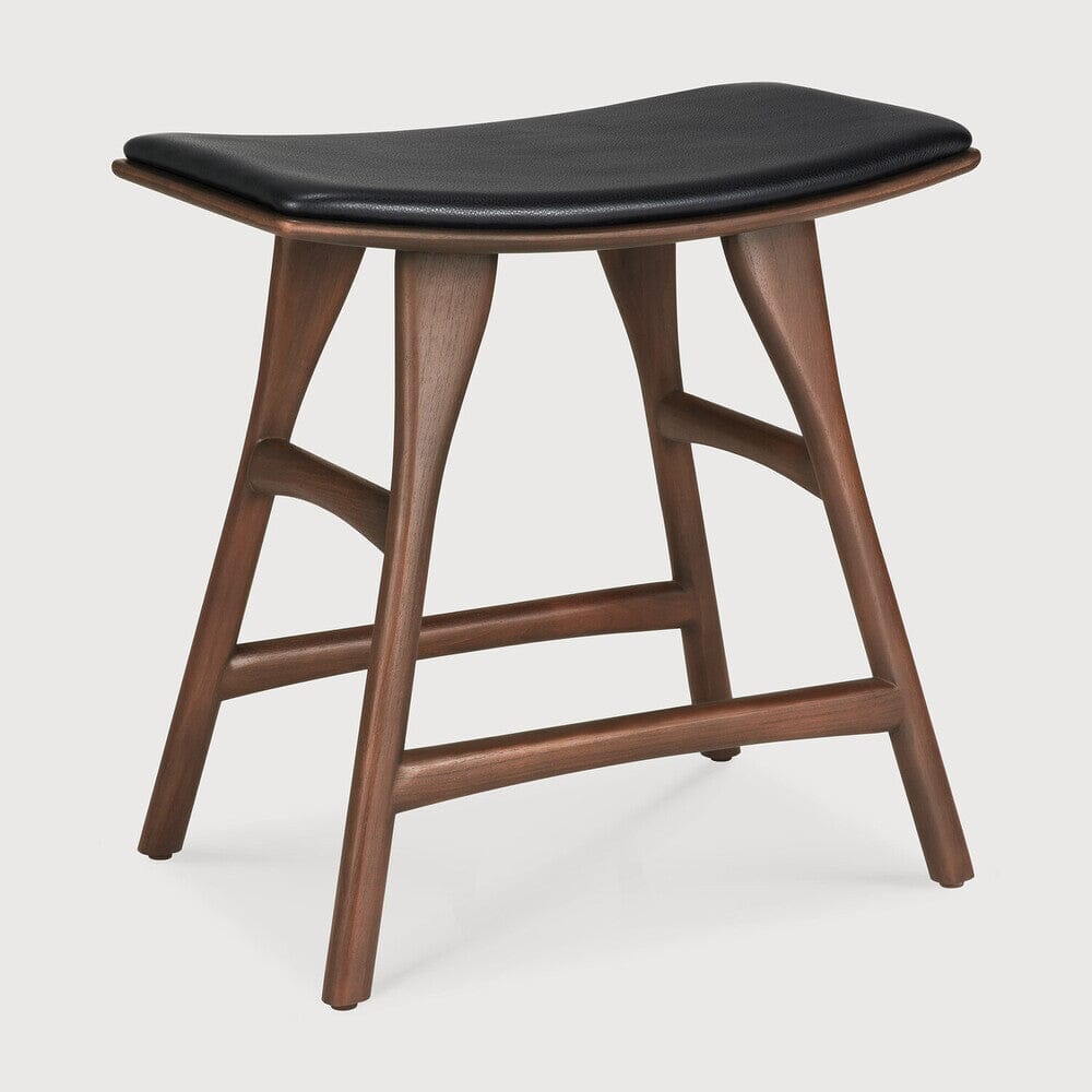 Osso Upholstered Stool Stools Ethnicraft Teak brown/black leather Low 