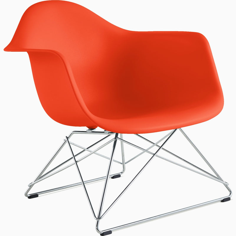 Eames Molded Plastic Low Wire Base Armchair lounge chair herman miller Trivalent Chrome Red Orange 