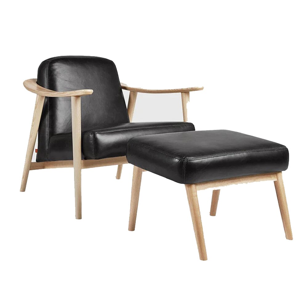 Baltic Chair &amp; Ottoman Chairs Gus Modern Saddle Black Leather Ash Natural 