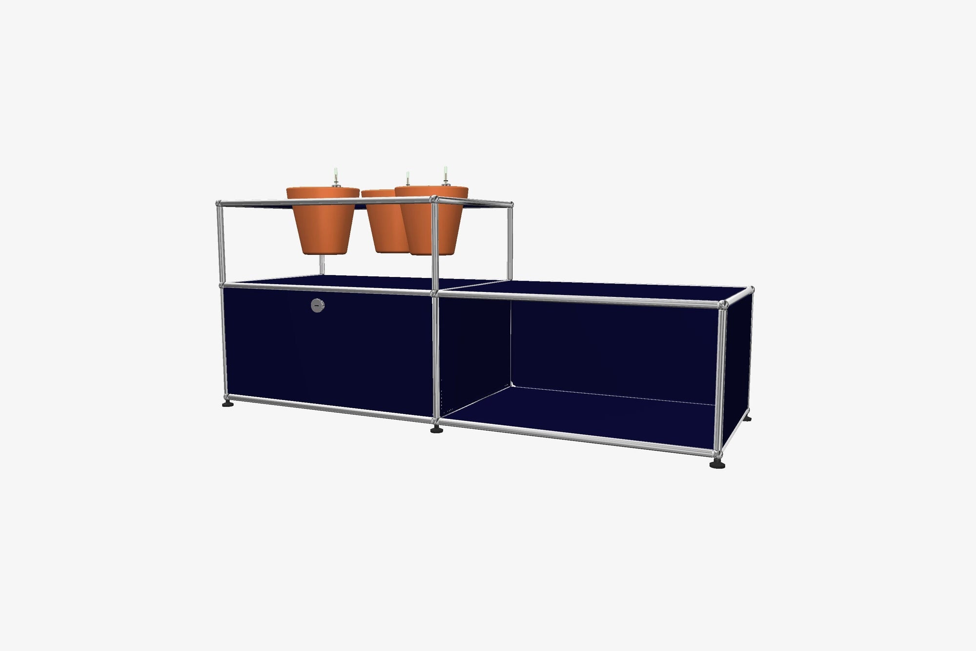 USM Haller Custom Side Table with Planter Panel (4 Planters included) Desks USM Steel Blue Terracotta 