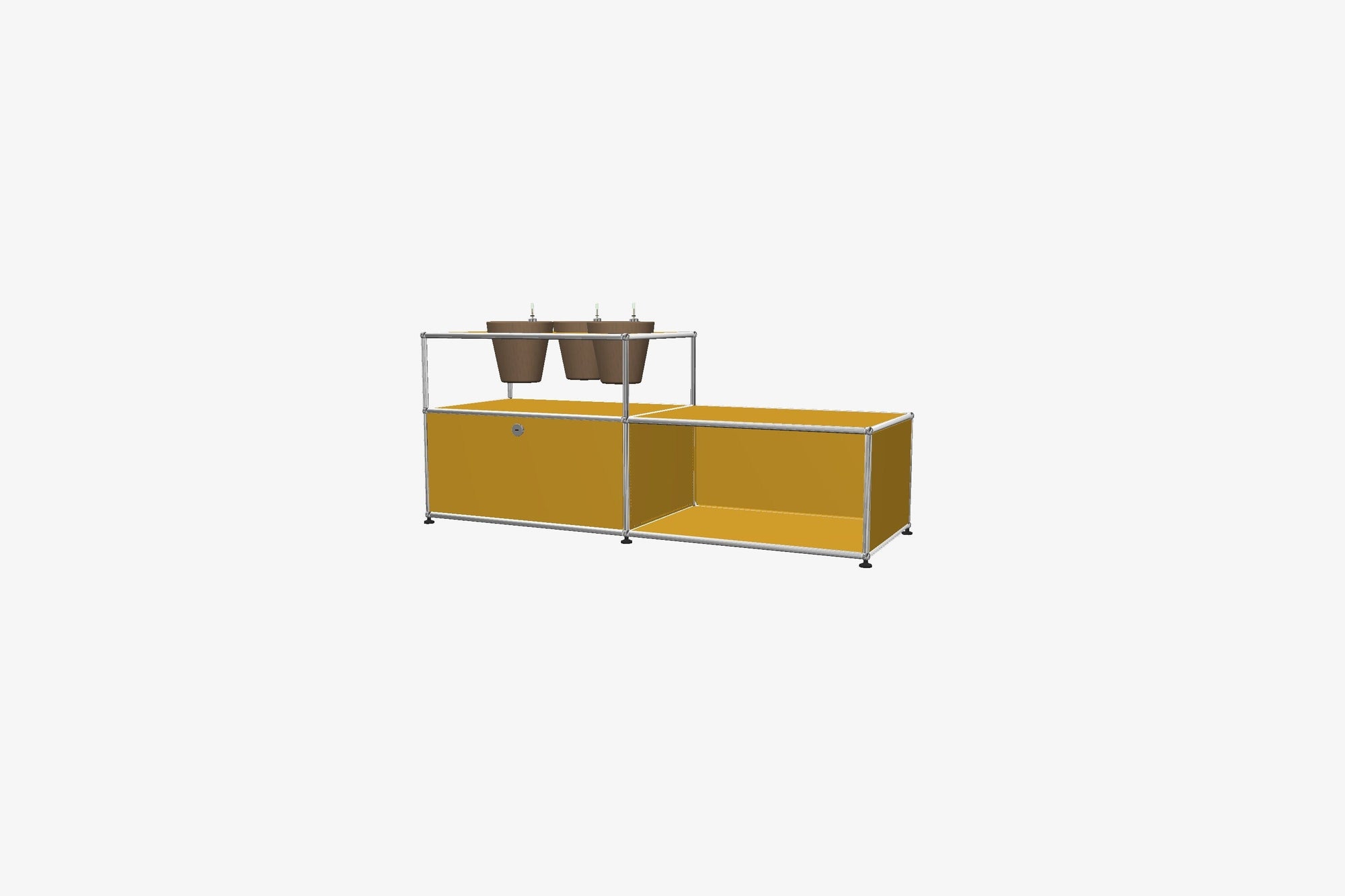 USM Haller Custom Side Table with Planter Panel (4 Planters included) Desks USM Golden Yellow Basalt Grey 