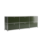 Special USM Haller Media 3-Unit in Olive Green angled view with six drop-down doors