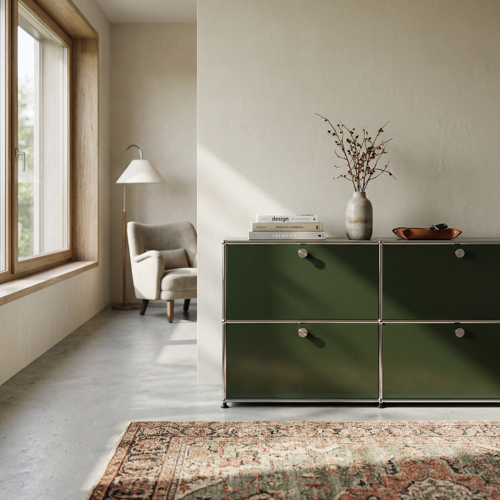 USM ハラー オリーブグリーン 50cm x 50cm ユニット ③ Special USM Haller Media 3-Unit Olive Green | CA Modern Home