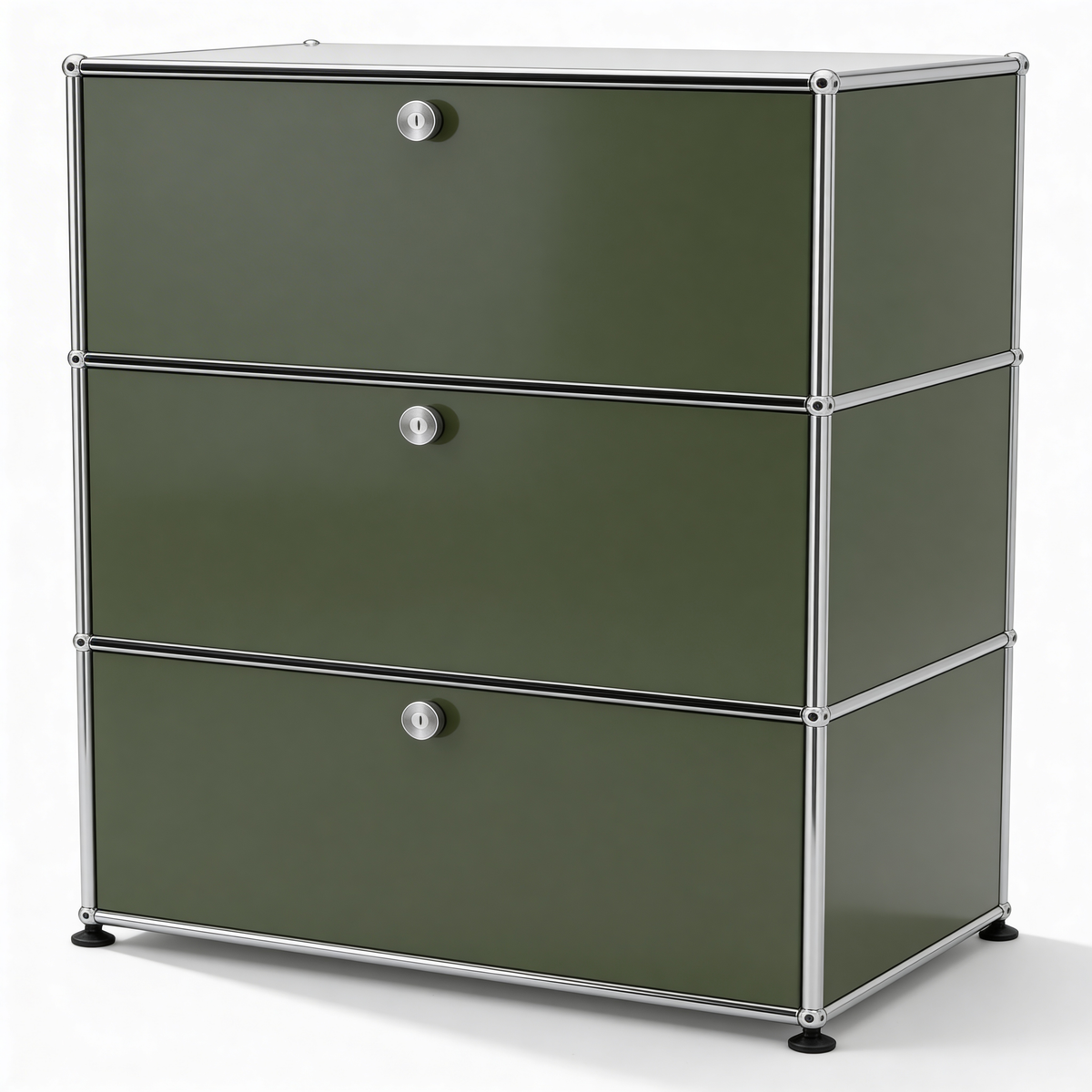 Three-quarter view of Special USM Haller Storage MS03 in Olive Green