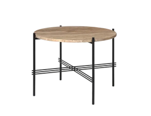 TS Round Coffee Table - Marble Top Tables Gubi Black Warm Taupe Travertine Small: Dia 21.7"