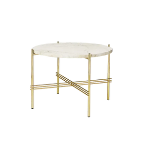 TS Round Coffee Table - Marble Top Tables Gubi Brass Neutral White Travertine Small: Dia 21.7"