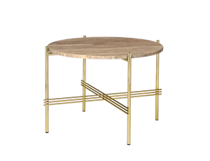TS Round Coffee Table - Marble Top Tables Gubi Brass Warm Taupe Travertine Small: Dia 21.7"