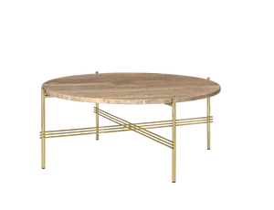 TS Round Coffee Table - Marble Top Tables Gubi Brass Warm Taupe Travertine Medium: Dia 31.5"