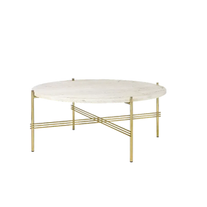 TS Round Coffee Table - Marble Top Tables Gubi Brass Neutral White Travertine Medium: Dia 31.5"