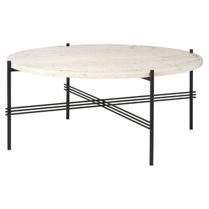 TS Round Coffee Table - Marble Top Tables Gubi Polished Steel Neutral White Travertine Medium: Dia 31.5"