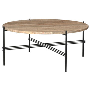 TS Round Coffee Table - Marble Top Tables Gubi Polished Steel Warm Taupe Travertine Medium: Dia 31.5"
