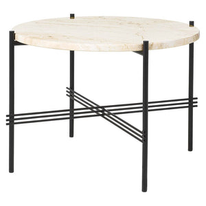 TS Round Coffee Table - Marble Top Tables Gubi Polished Steel Neutral White Travertine Small: Dia 21.7"