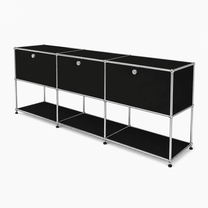 USM Haller Credenza - 6 compartments - 3 open -3 closed - 1.6 storage USM Graphite Black 
